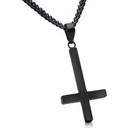 Besteel Jewelry Stainless Steel Inverted Cross Necklace for Women Men 24 Inch Chain 3 Color Available