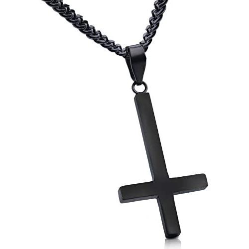 Besteel Jewelry Stainless Steel Inverted Cross Necklace for Women Men 24 Inch Chain 3 Color Available