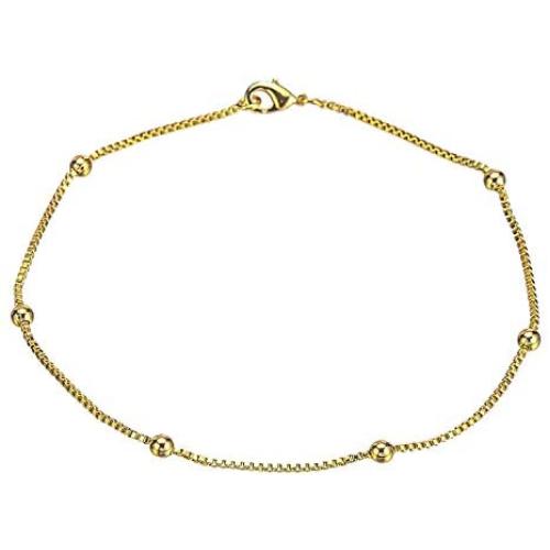 kelistom 14K Gold Plated Satellite Anklet for Women and Teen Girls, Box Chain Ankle Bracelet 9 10 11 inches, Soft and Waterproof