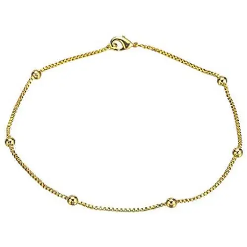 kelistom 14K Gold Plated Satellite Anklet for Women and Teen Girls, Box Chain Ankle Bracelet 9 10 11 inches, Soft and Waterproof