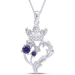 AFFY Luckenbooth (Scottish Symbol of Love) Thistle Heart Crown Simulated Amethyst Pendant Sterling Silver