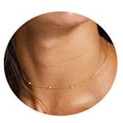 CHESKY 14K Gold Layered Satellite Heart Choker Necklaces Oval Chain Choker Necklace Star Choker Chain Crystal Glass Beads Paperclip Link Necklace for Women Girls