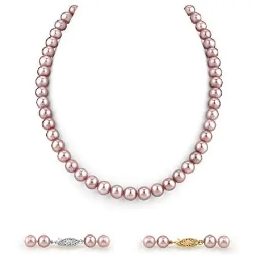 Pink Freshwater Cultured Pearl Necklace for Women in 18 Inch Length with 14K Gold and AAA Quality - THE PEARL SOURCE