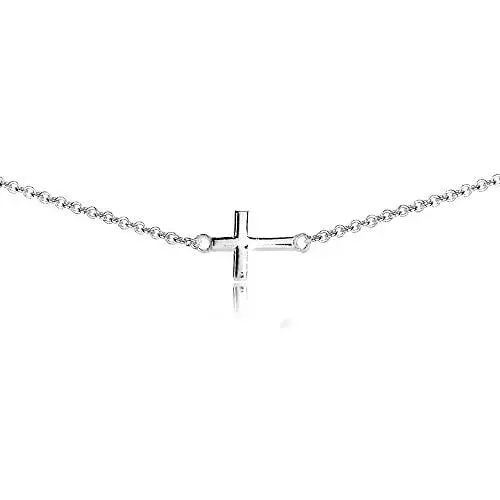 Sterling Silver High Polished Sideways Cross Dainty Religious Short 13'' Choker Necklace Sterling Silver High Polished Sideways Cross Dainty Religious Short 13'' Choker Necklace