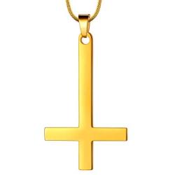 Hipunk Inverted Cross Necklace Mens 316L Stainless Steel Upside Down Cross Pendant 18k Gold/Black Gun Plated Religious Jewelry