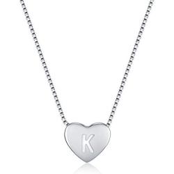 Necklaces for Womens Teen Girls, Sterling Silver Necklace, Jewelry Cute Necklaces of Letter Necklace for Women, 18 inch Dainty Initial Engrave Heart Necklaces for Women with Small Jewelry Box