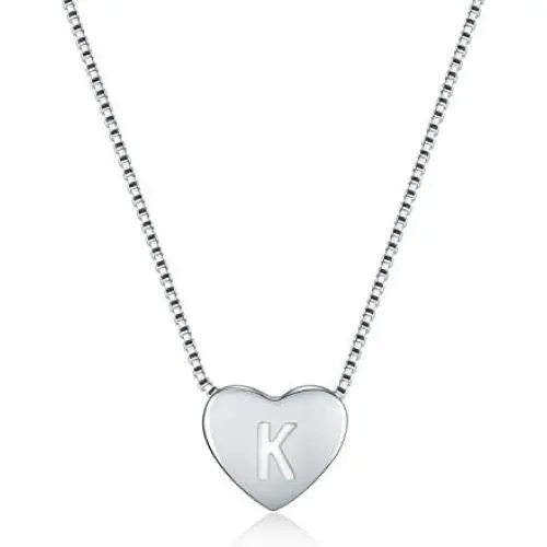 Necklaces for Womens Teen Girls, Sterling Silver Necklace, Jewelry Cute Necklaces of Letter Necklace for Women, 18 inch Dainty Initial Engrave Heart Necklaces for Women with Small Jewelry Box
