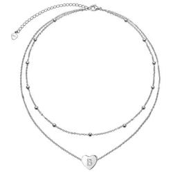 Dainty Initial Heart Necklace Sterling Silver Clavicle Personalized Choker Necklace Jewelry Gifts for Women Letter
