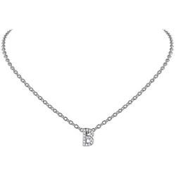 ChainsHouse CZ Initial Letter Pendant Necklace Mens Womens, 18K Gold/Platinum Plated Cubic Zirconia Personalized Name Necklace Tiny Letters Charm for Girls, Alphabet 26 A to Z