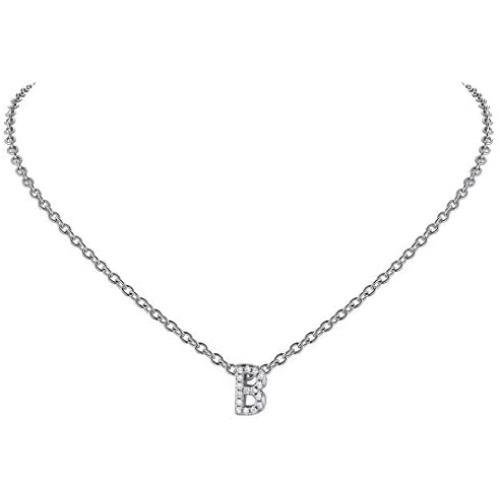 ChainsHouse CZ Initial Letter Pendant Necklace Mens Womens, 18K Gold/Platinum Plated Cubic Zirconia Personalized Name Necklace Tiny Letters Charm for Girls, Alphabet 26 A to Z