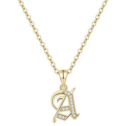 Iefil Gold Initial Necklaces for Women Girls - 14k Gold Filled Dainty Cubic Zirconic Initial Letter Pendant Necklace Tiny Gold Necklaces Monogram Necklaces for Women Girls Jewelry Gifts
