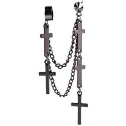 Punk Cuff Tassel Chain Earrings, Stainless Steel Cross Ear Cuff Crawler Climer Earring for Women Girls Men,Multi Layered Chain Drop Fashion Jewelry