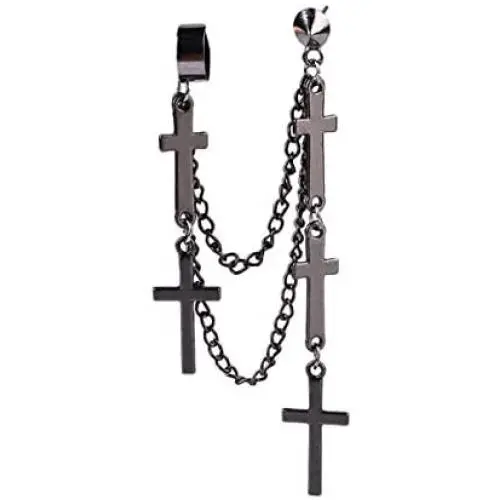 Punk Cuff Tassel Chain Earrings, Stainless Steel Cross Ear Cuff Crawler Climer Earring for Women Girls Men,Multi Layered Chain Drop Fashion Jewelry Punk Cuff Tassel Chain Earrings, Stainless Steel Cross Ear Cuff Crawler Climer Earring for Women Girls Men,Multi Layered Chain Drop Fashion Jewelry