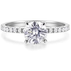HAFEEZ CENTER 14K Gold 1ct Petite Shared Prong Comfort Fit D-E Color Moissanite Engagement Ring