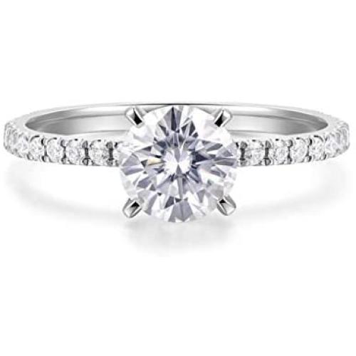 HAFEEZ CENTER 14K Gold 1ct Petite Shared Prong Comfort Fit D-E Color Moissanite Engagement Ring