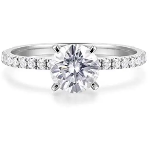 HAFEEZ CENTER 14K Gold 1ct Petite Shared Prong Comfort Fit D-E Color Moissanite Engagement Ring
