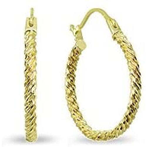 14K Gold 2x12mm Textured Twist Round Lightweight Click-Top Hoop Earrings