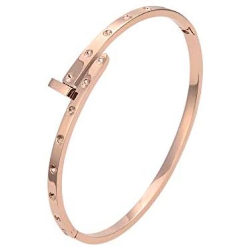 Classic Jewelry Nail Love Stainless Steel Bangles Bracelets for Women, White ,IPG,IPRose Gold