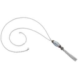 West Coast Jewelry | ELYA Faceted Crystal Stainless Steel Tassel Pendant Necklace