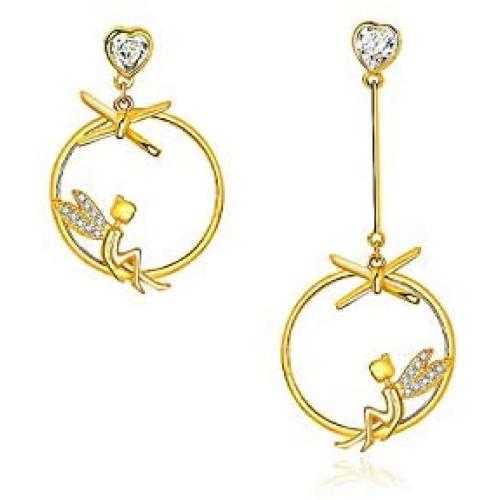 AOBOCO Fairy Earrings Sterling Silver Asymmetric Earrings Embellished with Crystals from Austria, Hypoallergenic Dangle Drop Earrings, Anniversary Birthday Flower Fairy Elf Jewelry Gifts for Women