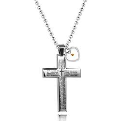 Uloveido Mens Stainless Steel Cross Pendant Bible Verse Necklace with Real Mustard Seed Y632