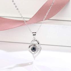 Aumiso Heart Pendant Necklace for Woman Crystal Evil Eyes Bracelet and Ring Birthday Gift for Best Friend Love Stone Projective I Love You in 100 Different Languages