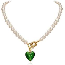 YorzAhar Love Heart Pendant Necklace, Heart of The Ocean Necklace Handpicked Pearl 7-8.5mm Pearls Strand Necklace for Women Gifts