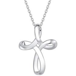 FANCIME White Gold Plated 925 Sterling Silver Open Loop Celtic Knot Cross Crucifix Infinity Pendant Necklace For Women Girls, 16'' + 2'' Extender