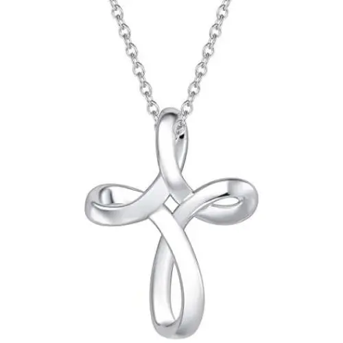 FANCIME White Gold Plated 925 Sterling Silver Open Loop Celtic Knot Cross Crucifix Infinity Pendant Necklace For Women Girls, 16'' + 2'' Extender FANCIME White Gold Plated 925 Sterling Silver Open Loop Celtic Knot Cross Crucifix Infinity Pendant Necklace For Women Girls, 16'' + 2'' Extender
