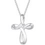 FANCIME White Gold Plated 925 Sterling Silver Open Loop Celtic Knot Cross Crucifix Infinity Pendant Necklace For Women Girls, 16'' + 2'' Extender