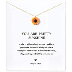 Gray Camel Sunflower Necklace You Are My Sunshine Carving Necklace for Woman Girl Card necklace Gift Necklace