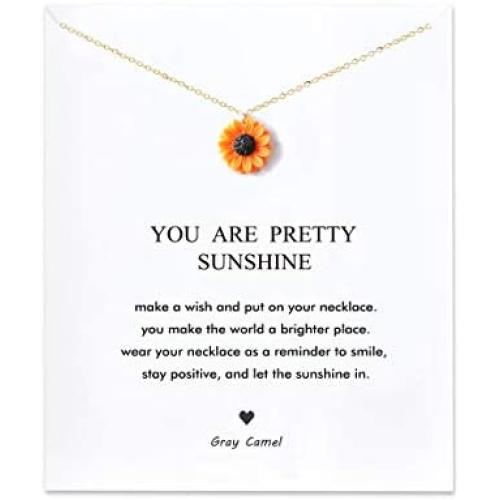 Gray Camel Sunflower Necklace You Are My Sunshine Carving Necklace for Woman Girl Card necklace Gift Necklace