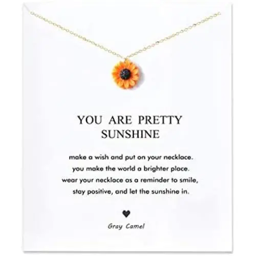 Gray Camel Sunflower Necklace You Are My Sunshine Carving Necklace for Woman Girl Card necklace Gift Necklace