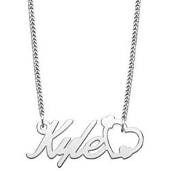 QeenseKc Love Heart Name Necklace Personlized Initial Stainless Steel Pendant Jewelry for Women 2mm Wide Cuban Link Chain