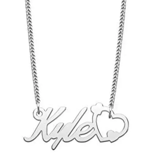 QeenseKc Love Heart Name Necklace Personlized Initial Stainless Steel Pendant Jewelry for Women 2mm Wide Cuban Link Chain QeenseKc Love Heart Name Necklace Personlized Initial Stainless Steel Pendant Jewelry for Women 2mm Wide Cuban Link Chain