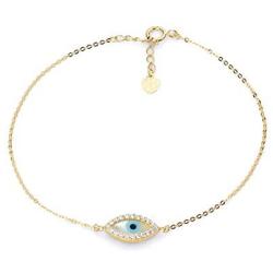 The World Jewelry Center 14k Yellow Gold Evil Eye Chain Bracelet with Spring Ring Clasp - 7+1''