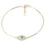 The World Jewelry Center 14k Yellow Gold Evil Eye Chain Bracelet with Spring Ring Clasp - 7+1''