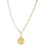 W WOOGGE Gold Pendant Necklace Stitching Link Chain and Natural Pearl Necklace Chunky Punk Link Choker Jewelry 16 Inch