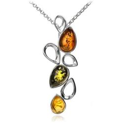 Sterling Silver Multicolor Amber Slider Pendant 18 Inches