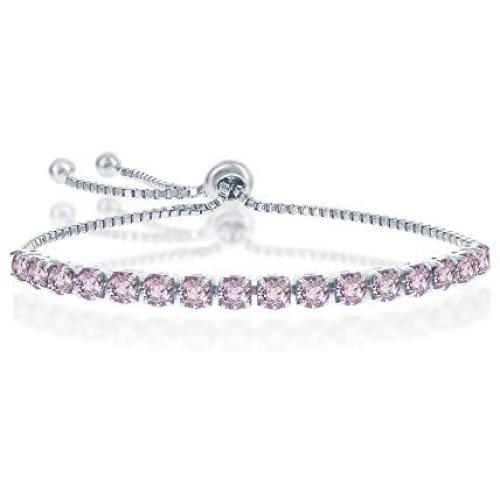 925 Sterling Silver Italian Rhodium Plated 4mm January/February/March/April/May/June/July/August/September/October/November/December Birthstone Swarovski Element Adjustable Bracelet