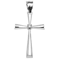Religious Jewelry by FDJ Sterling Silver Solitaire Diamond Cross Elegant Pendant