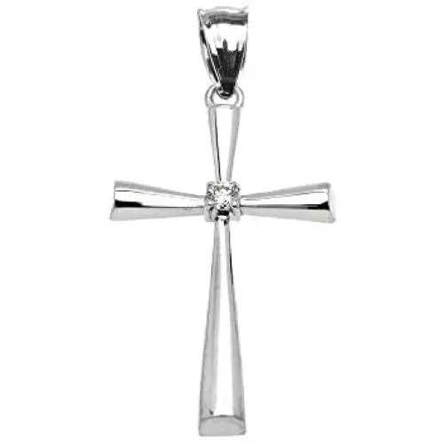 Religious Jewelry by FDJ Sterling Silver Solitaire Diamond Cross Elegant Pendant Religious Jewelry by FDJ Sterling Silver Solitaire Diamond Cross Elegant Pendant