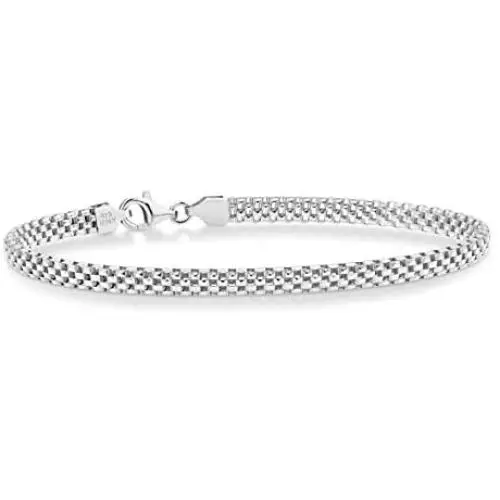 Miabella 925 Sterling Silver Italian 4mm Mesh Link Chain Bracelet for Women Teen Girls 6.5, 7, 7.5, 8 Inch Made in Italy Miabella 925 Sterling Silver Italian 4mm Mesh Link Chain Bracelet for Women Teen Girls 6.5, 7, 7.5, 8 Inch Made in Italy