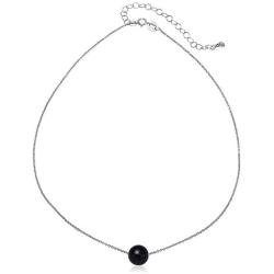 Sterling Silver Simulated Gemstone 8mm Bead Ball Dainty Choker Necklace
