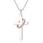 FUNRUN JEWELRY 925 Sterling Silver Infinity Cross Ring Pendant Necklace for Women Teen Girls AAA Cubic Zirconia Rose Gold Plated Infinity Cross Necklace