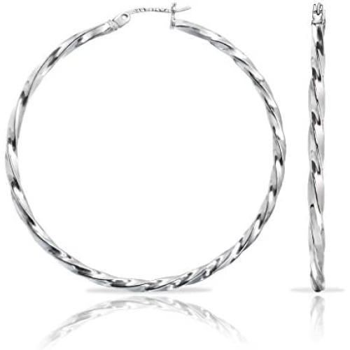 SolidSilver - Sterling Silver 2mm Click Top Hoop Earrings Polished Tight Twist Design Sizes 15 - 80mm
