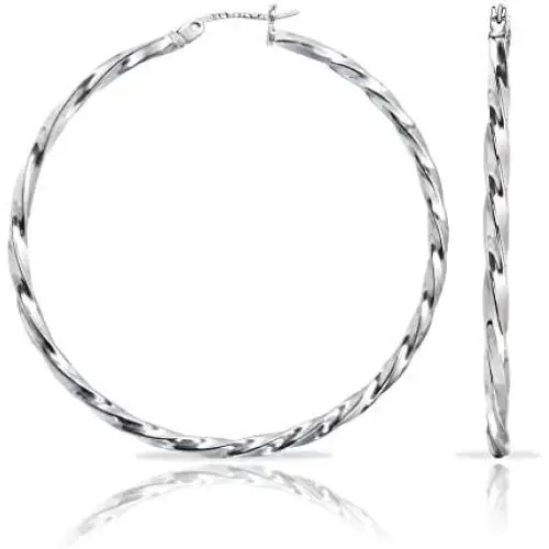 SolidSilver - Sterling Silver 2mm Click Top Hoop Earrings Polished Tight Twist Design Sizes 15 - 80mm