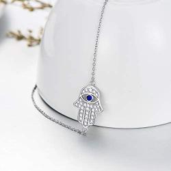 925 Sterling Silver Hamsa Hand of Fatima Evil Eye Sideways Choker Necklace Jewelry for Women (Hamsa Hand)