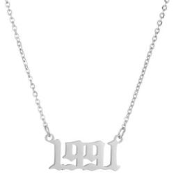 SKQIR Birth Years Number Necklace,Initial Old English Necklace Birthday Gift Charm Friendship Arabic Mumerals Stainless Steel Necklace Jewelry for Women Girl