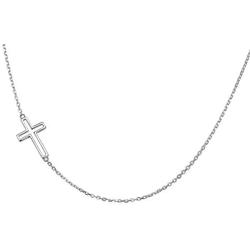 Ladytree S925 Sterling Silver Jewelry Hollow Sideways Cross Choker Necklace 14 inches to 18 inches (Silver)